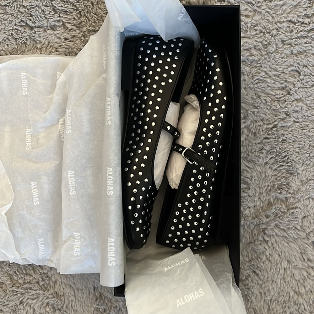 ALOHAS Lucien Black Leather Ballet Flats Pointed Toe EU39 US8.5 NWT Luxury - Picture 5 of 12